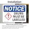 Signmission Drums Must Be Labeled, 5 in W x Rectangle, Vinyl Decal OS-2PACK-NS-D-35-L-11572 - alternate 3